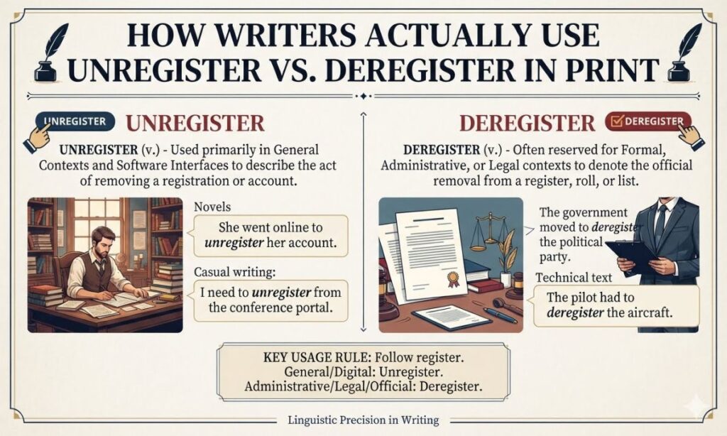 How Writers Actually Use Unregister vs. Deregister in Print
