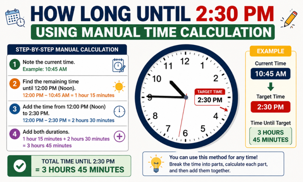 How Long Until 2:30 PM Using Manual Time Calculation