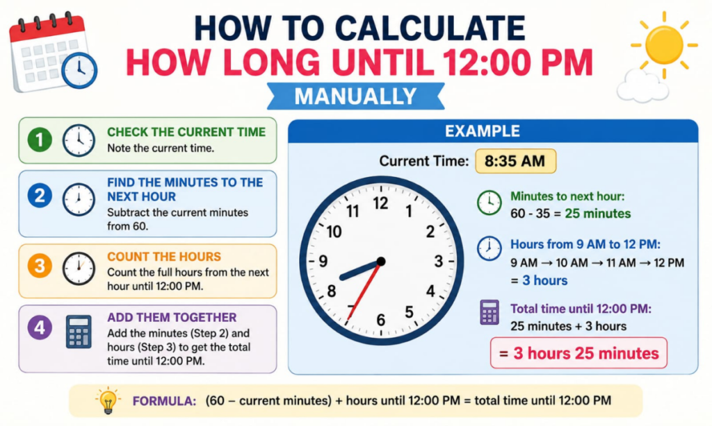 How to Calculate How Long Until 12:00 PM Manually