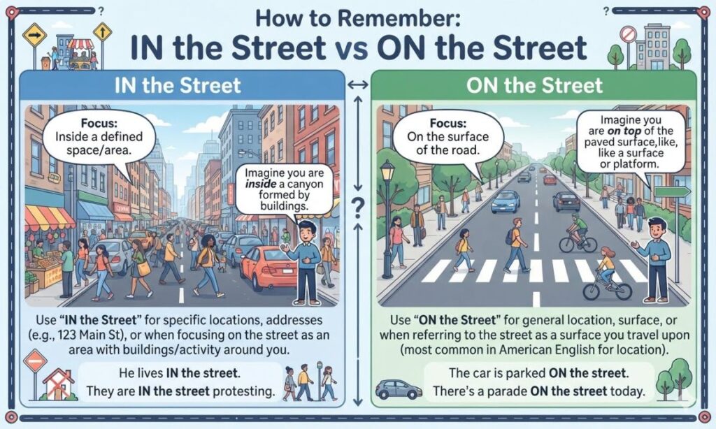 How to Remember In the Street vs On the Street?