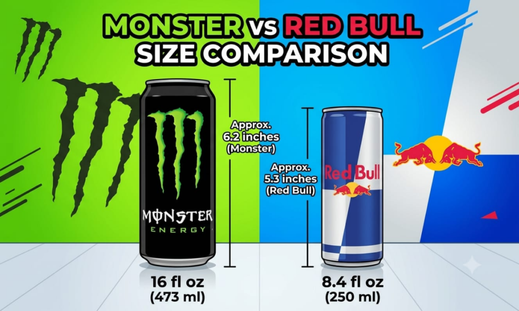 Monster vs Red Bull: Size Comparison
