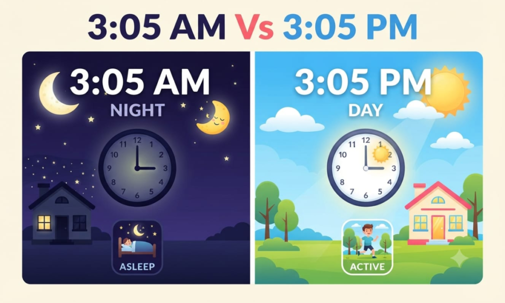 3:05 AM vs. 3:05 PM