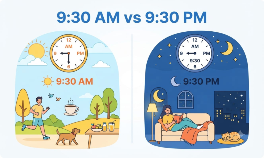 9:30 AM vs. 9:30 PM