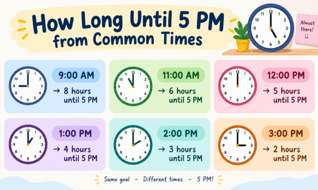 How Long Until 5 PM From Common Times?