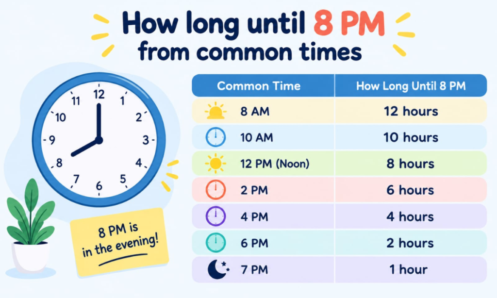 How Long Until 8 PM From Common Times?