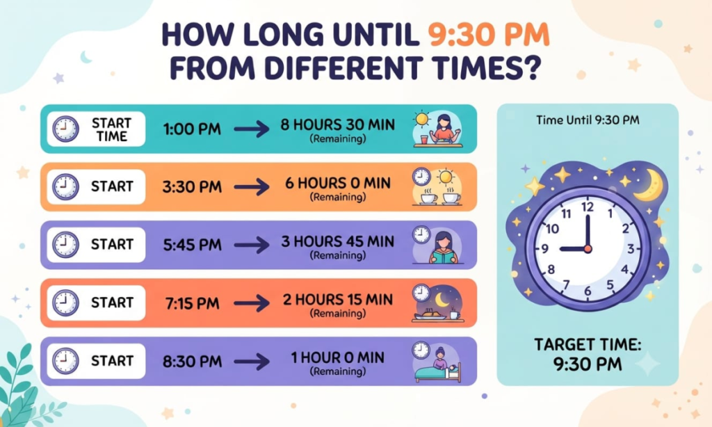 How Long Until 9:30 PM From Different Times?
