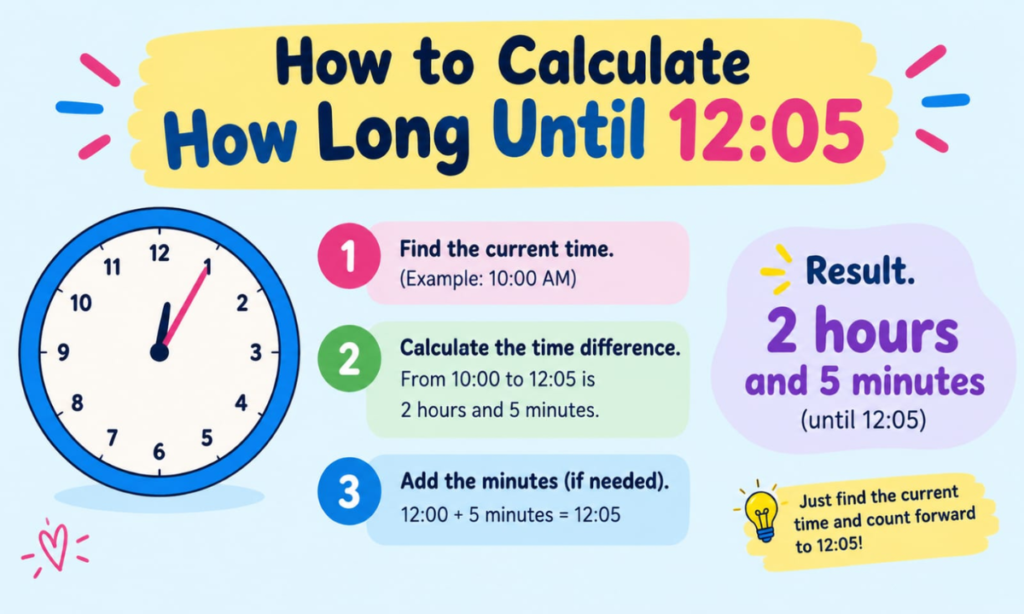 How to Calculate How Long Until 12:05 PM