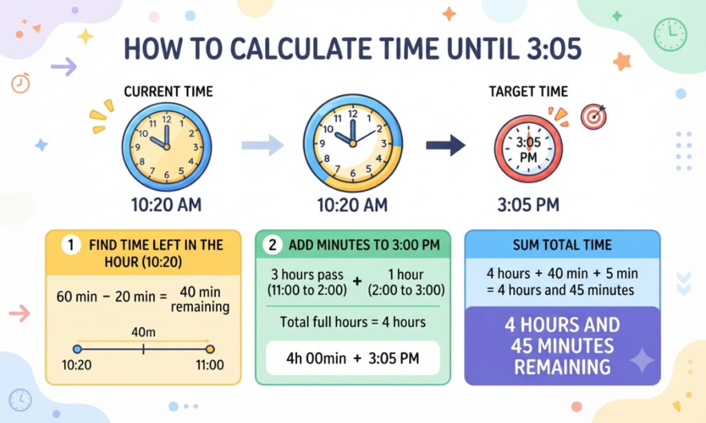 How to Calculate the Time Until 3:05